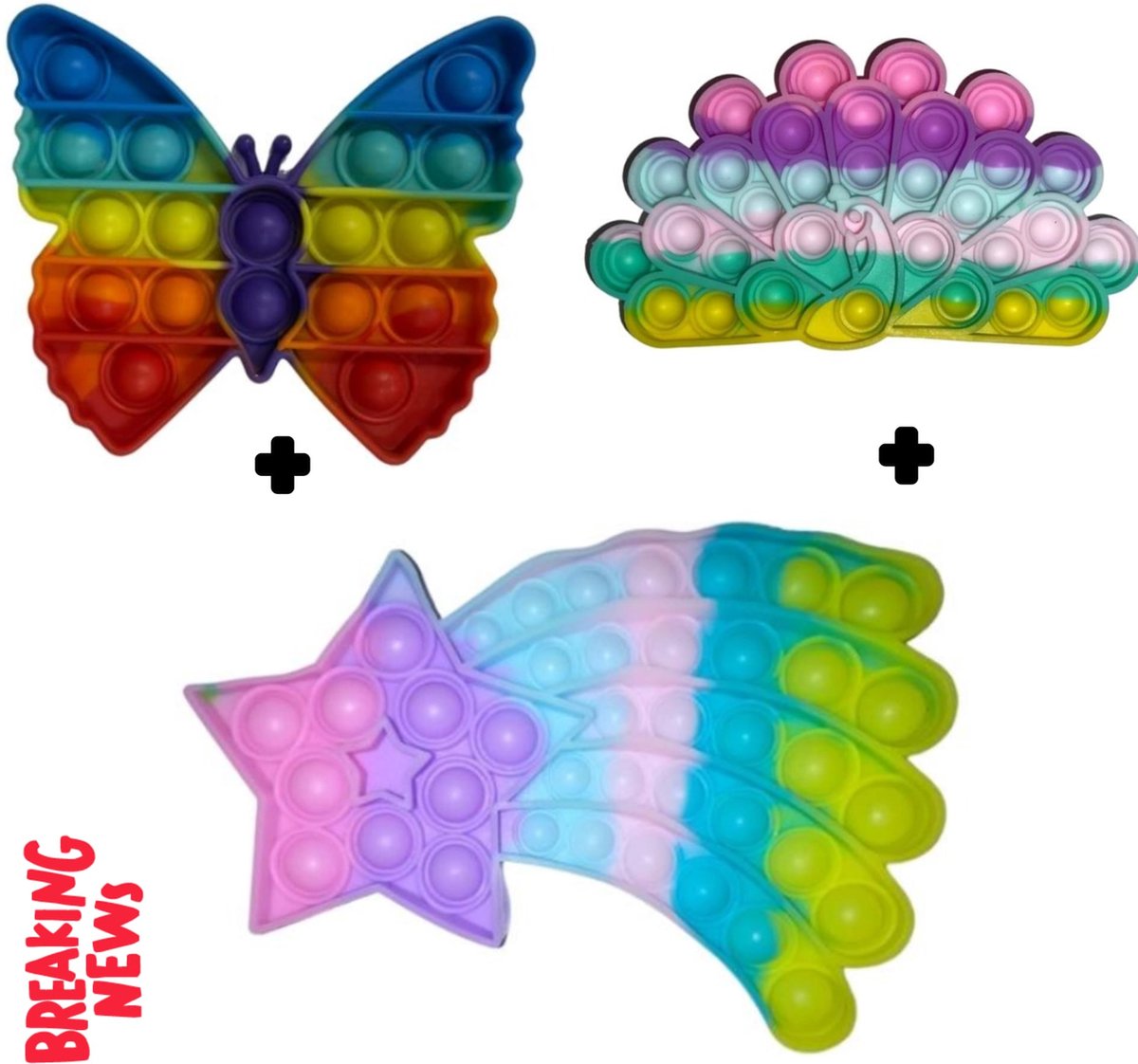 Fidget toys Pakket | 3 stuks Pop it Regenboog Multi Color | Vlinder + Pauw + Vallende Ster | Anti stress 2021 | Van Tik Tok | Meisjes jongens volwassenen | Verjaardag of Kerst cadeautip